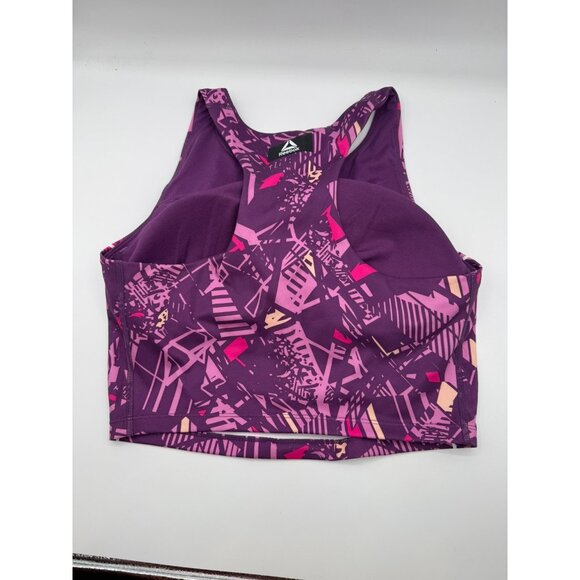 Reebok Women’s Printed Medium Support Cropped Tank Bra Size M Purple Pink - Picture 4 of 6